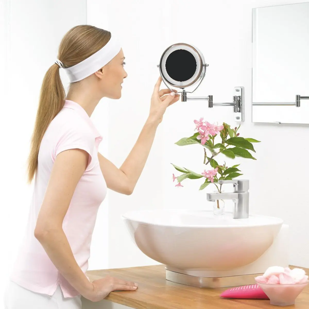 " Диаметр ванная комната бритья макияж зеркало с светодиодный светильник настенное крепление с двух сторон расширяемое вращающееся косметическое зеркало увеличительное 7X