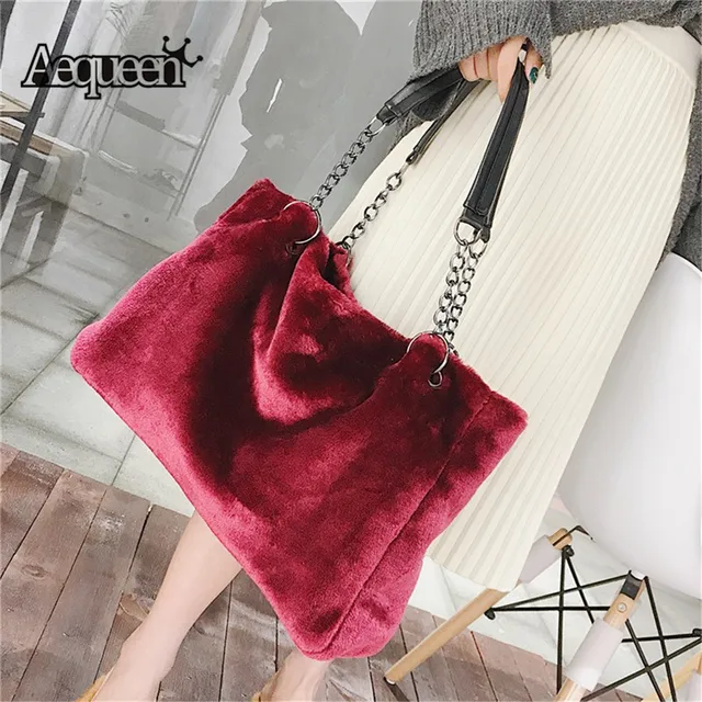 $US $12.59  AEQUEEN Red Luxury Faux Fur Bags For Women Handbag Large Capacity Women Winter Shoulder Bag Females