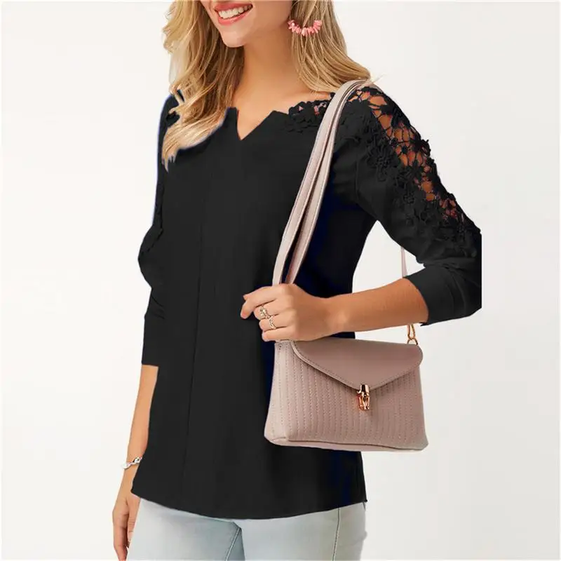 Blue Hollow Out Pleated Design Bell Sleeves Blouses