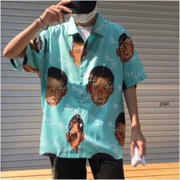 

Summer New Casual Shirt Men Fashion Characters Print Interesting Short-sleeved Shirt Man Streetwear Trend Loose Hawaiian Shirt