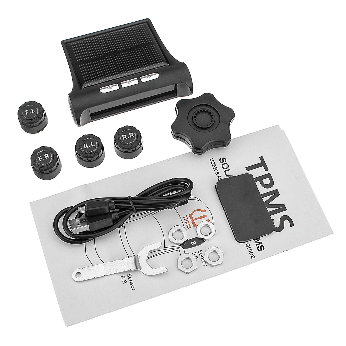 

Car Wireless Solar Power TPMS Tyre Pressure Monitor System External Sensor Monitoring Security USB Tire Pressure Alarm