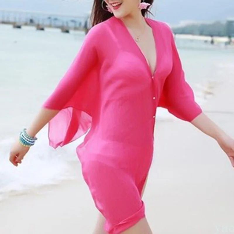 Women Cover-up Summer Holiday Beach Sexy Solid Color Beachwear Bikini Beach dress bikini Swimwear Cover Up Women Clothing