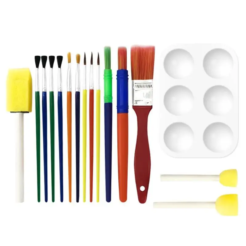 Beste 16 stks set Aquarel Gouache Penselen Spons Afdichting Palet Pan Set Schilderen Borstel Set Kunst Levert DIY Schilderen Gereedschap