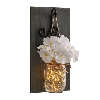 

1PC 300CM Wall Pendant Light String Wrought Iron Hooks White Rustic Hydrangea LED Strip Light Button Battery Light Flower Board
