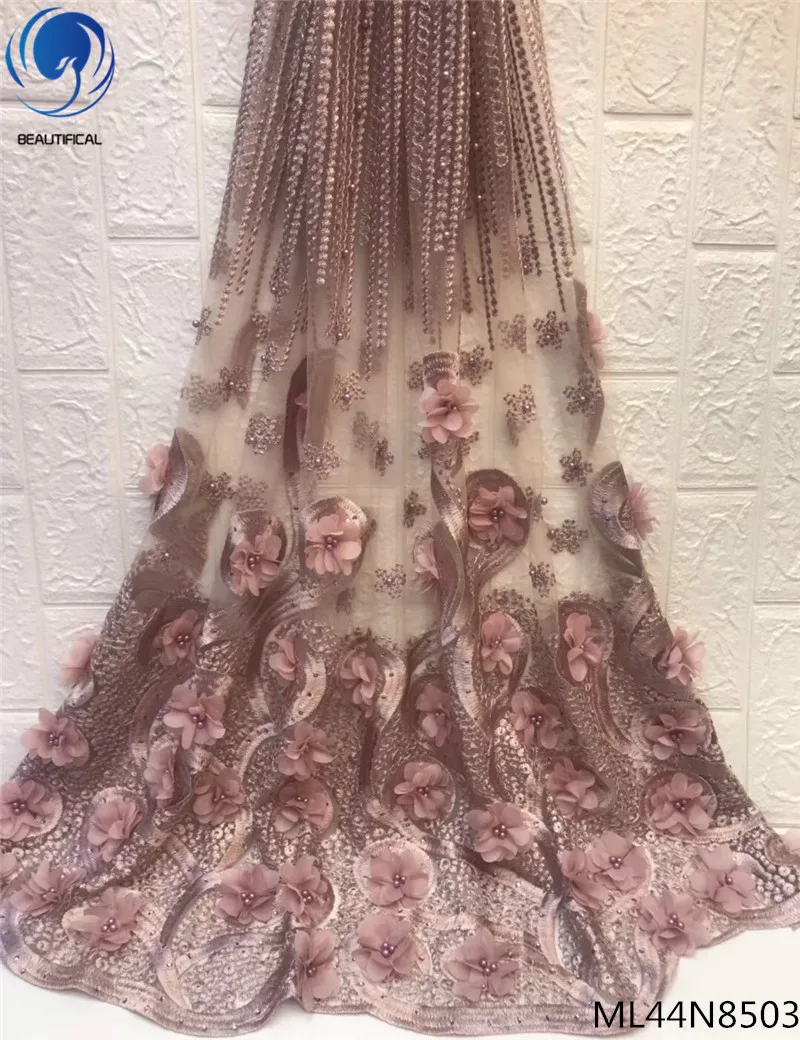 

BEAUTIFICAL 3d lace fabric with rhinestone luxury 3d lace fabric 3d lace flower fabric with beads and 3d flowers unique ML44N85