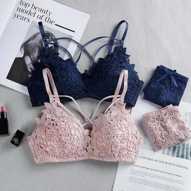 New Women Wire Free Bar Set Underwear Brassiere Lingerie Sexy Lace Bra Brief |