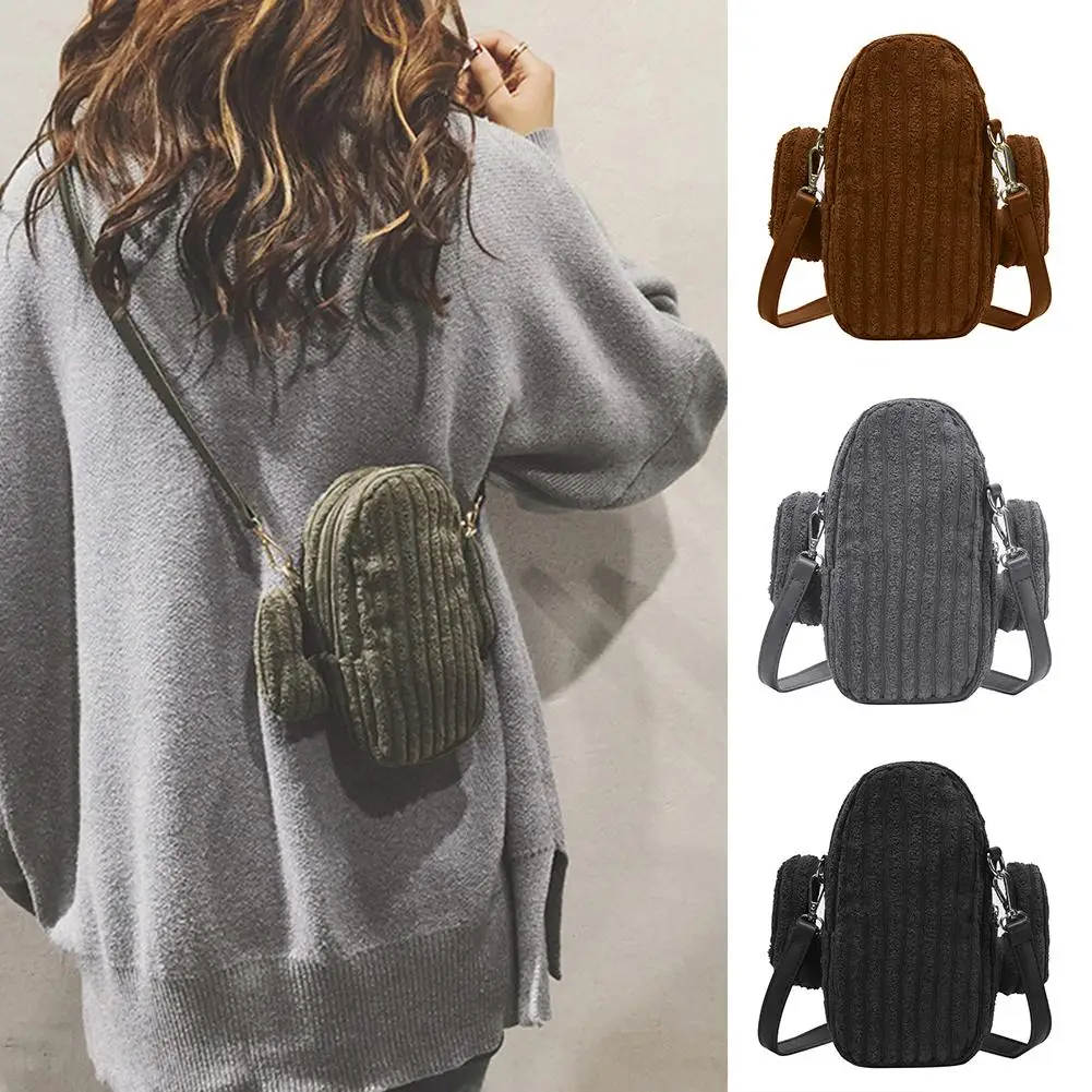 

Cactus Shape Corduroy Mini Crossbody Bags For Women Zipper Chain Shoulder Bag Small Designer Messager Bags