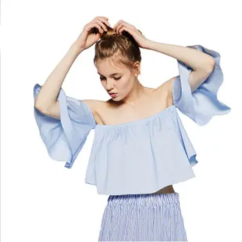 

Women Off shoulder shirts Crop Top Cropped Clothes Summer New Women Ladies Clothing Tops Short sleeve tops Blouses
