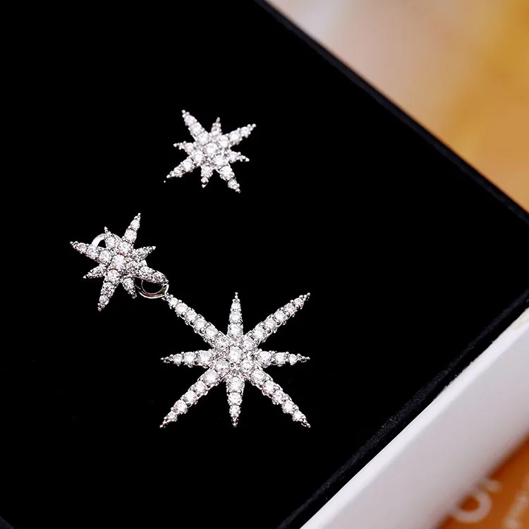 

New Star Asymmetric Earrings 925 Silver Needle Micro-inlaid Earrings jewelry chandelier earrings