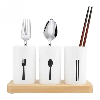 

Oak Wooden Base Chopsticks Holder Cutlery Storage Box Drain Rack Knife Organizer Kitchen Tools