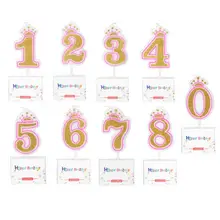 1Pcs יום הולדת נר מספרי גיל 0-8 ילד יום הולדת נר מסיבת דקורטיבי נרות כתר עשן משלוח עוגת נרות(China)