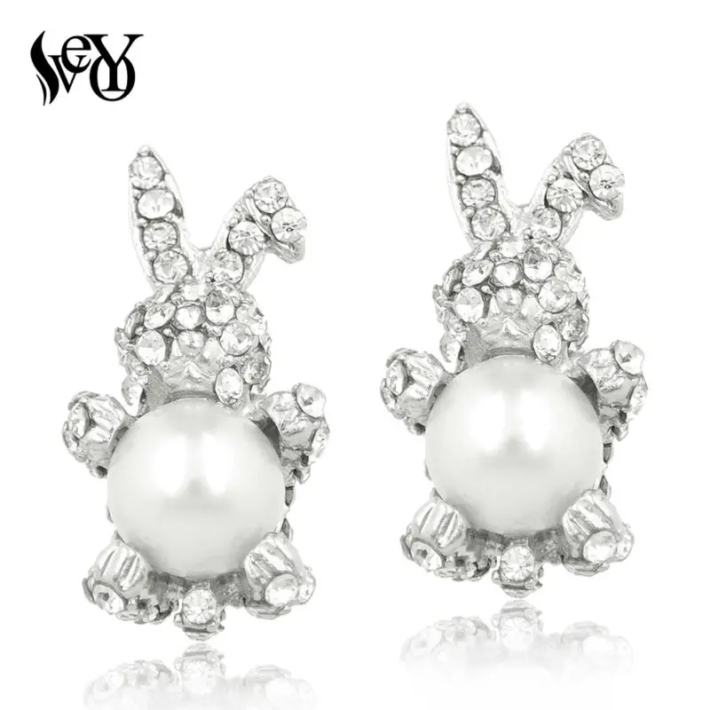 Veyo Full Of Rhinestone Earrings For Woman Rabbit Shape Pearl Stud