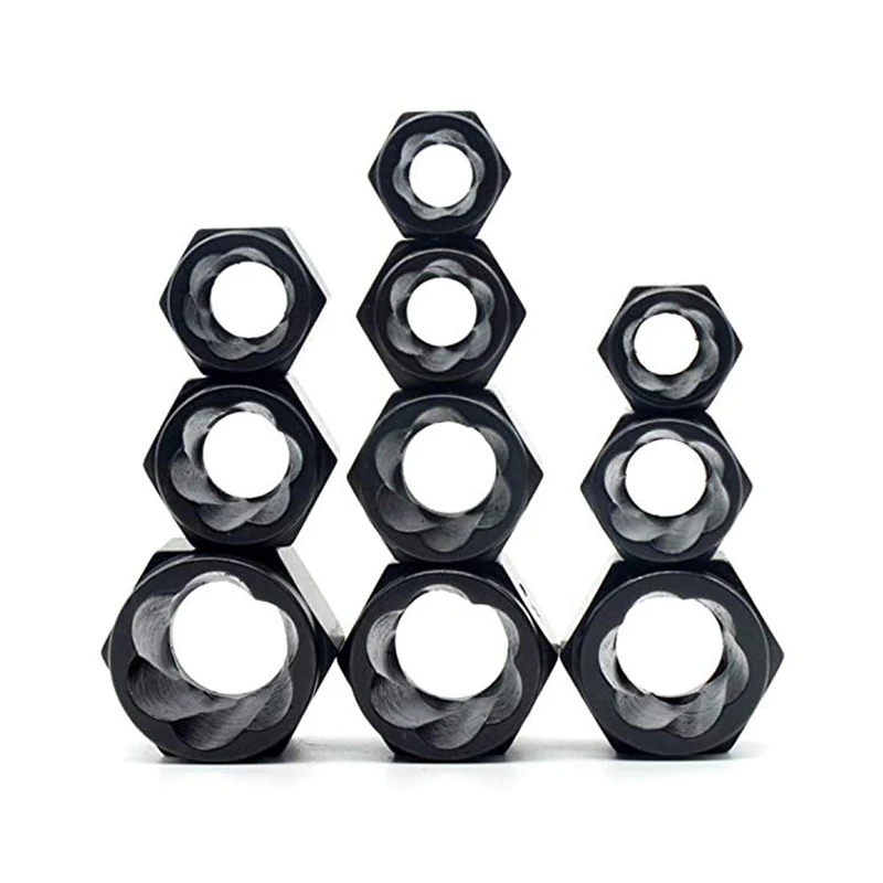 

10Pcs Damaged Bolt Nut Screw Remover Extractor Removal Set Nut Removal Socket Tool Black 9-19mm