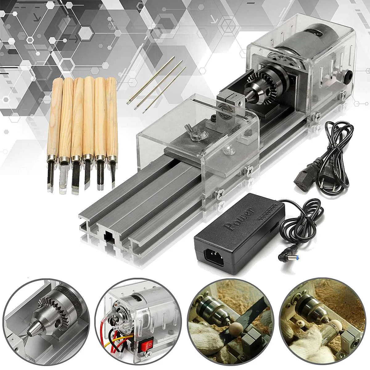 

100W Mini lathe machine tools DIY Woodworking Buddha Pearl Grinding Polishing Beads Wood lathe Drill Rotary Tool DC 24V