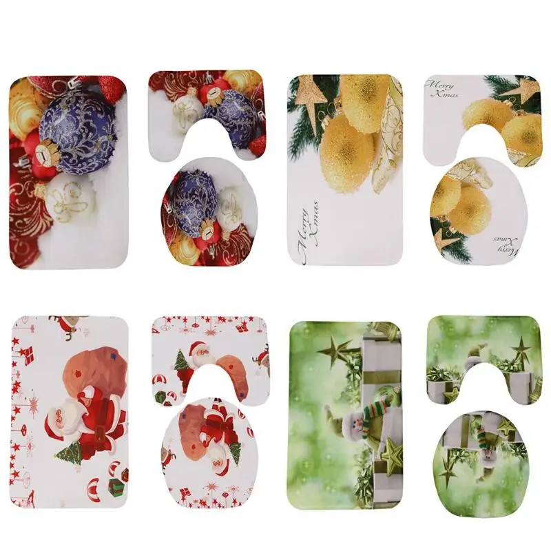 

3pcs Christmas Pattern Anti-Slip Bath Mat Toilet Seat Cover Bathroom Rug Anti-Slip Bath Mat Toilet Seat Cover