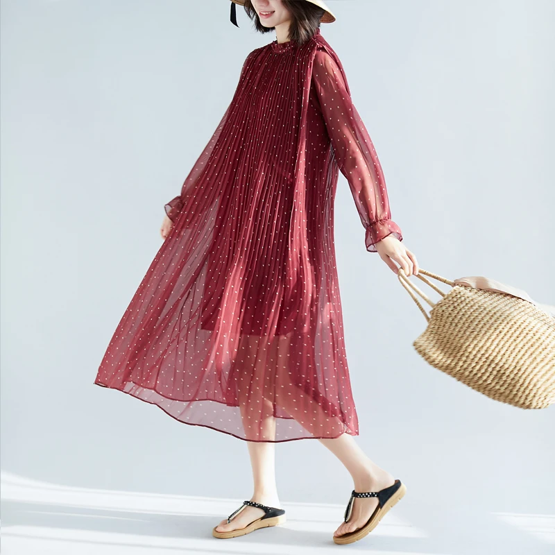 Vestidos mujer 2019 весенне-летние женские шифоновые платья с круглым вырезом и длинными