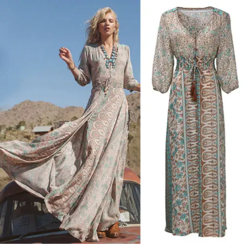 

Women Summer Boho Chiffon Party Evening Beach Dresses Long Maxi Dress Sundress