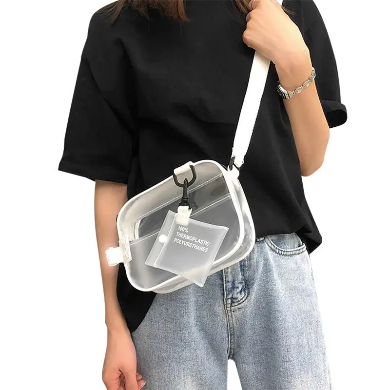 Causual PVC شفافة واضحة امرأة Crossbody أكياس حقيبة كتف حقيبة يد أكياس الهاتف مع حامل بطاقة صغيرة هلام واسعة الأشرطة رفرف