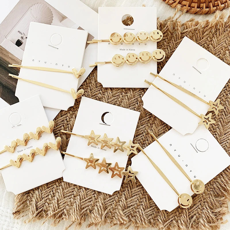 

Simple stars heart hair clips metal geometric gold hairpins girls summer beach elegant headwear fashion trend hair accessories