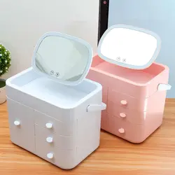 2 цвета светодиодный зеркальный косметический ящик шкатулка для украшений многослойная Бытовая отделка пластиковая коробка для хранения