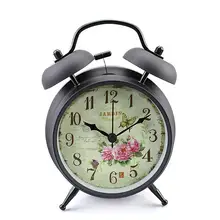 Reloj despertador Retro Vintage de 4 pulgadas con doble campana y luz nocturna (funda negra-Rosas)