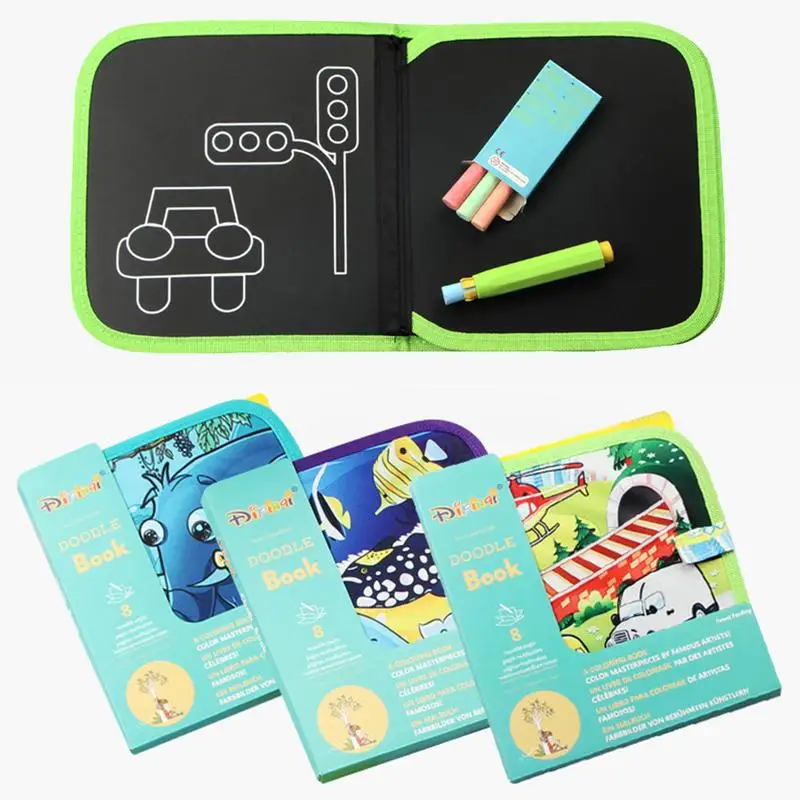 

Children's Portable Drawing Black Board Book Colorful Chalk Canvas Clothes Book With Chalks For Baby Early Educational Toy