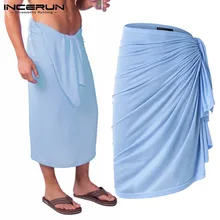Модные мужские банные полотенца юбки купальные халаты сплошной цвет домашняя одежда свободные отдых пляжные мужские полотенца юбки подстилка для сна INCERUN