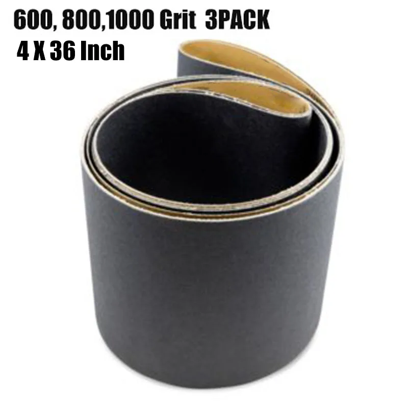 4 &quotx 36&quot 600 800 1000 Грит Премиум Карбида Кремния шлифовальные ремни 3-Pack аксессуары |