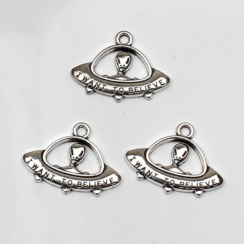 

6pcs I want believe UFO ET 30*22 mmAntique Tibetan Silver Pendant Finding Accessories DIY Vintage bracelet Necklace Handmade