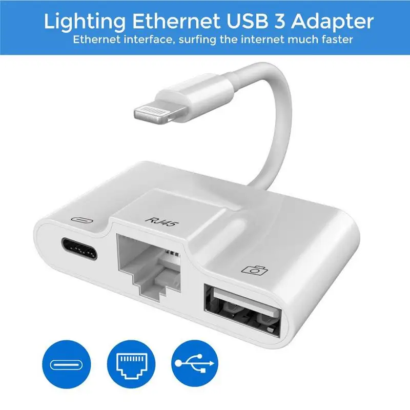 

Lightning NIC To USB Camera Converter Lightning To RJ45 Ethernet Adapter