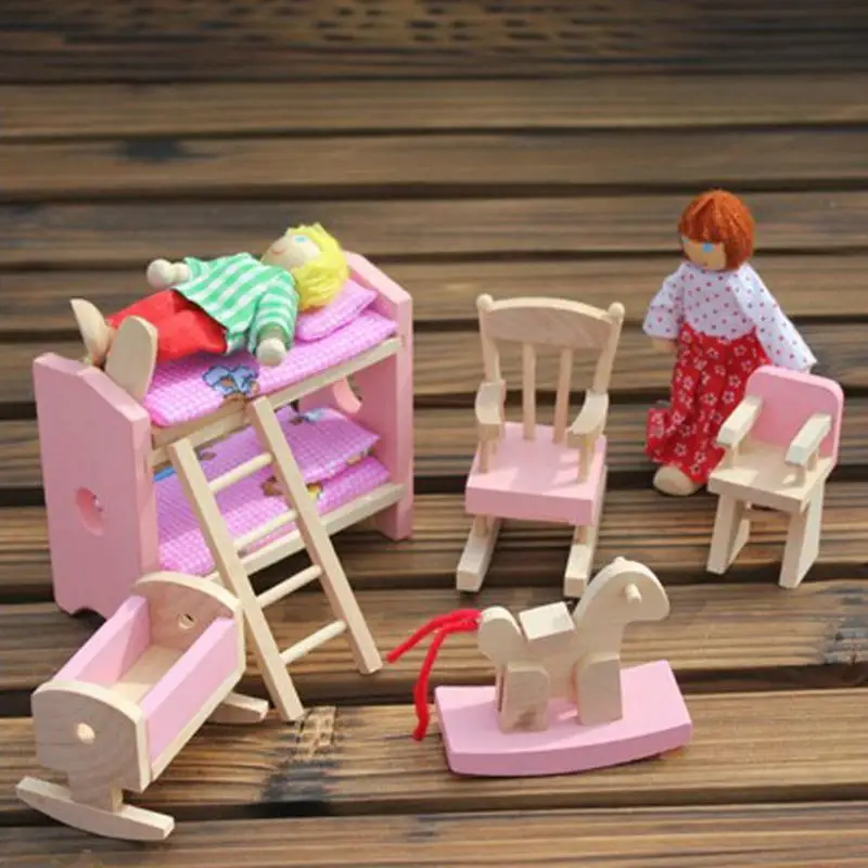 

Miniature Furniture Doll House Wooden Diy Bed Doll Bathroom Dollhouse Furniture Bunk Bed House Doll House Toys for Grils Gifts
