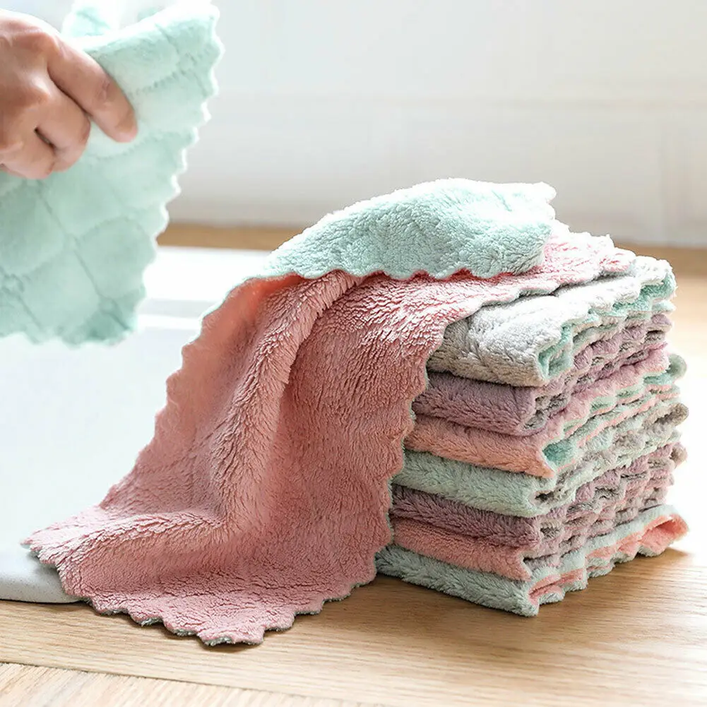 

Kitchen Absorbent Resistance Dish Towel Cleaning Dishcloth Rags Microfiber