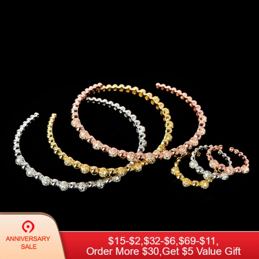 

Blucome Exquisite Multicolor Jewelry Set Round Stone Zircon Copper Ring Bangle Sets For Women Anniversary Bride Wedding Ornament