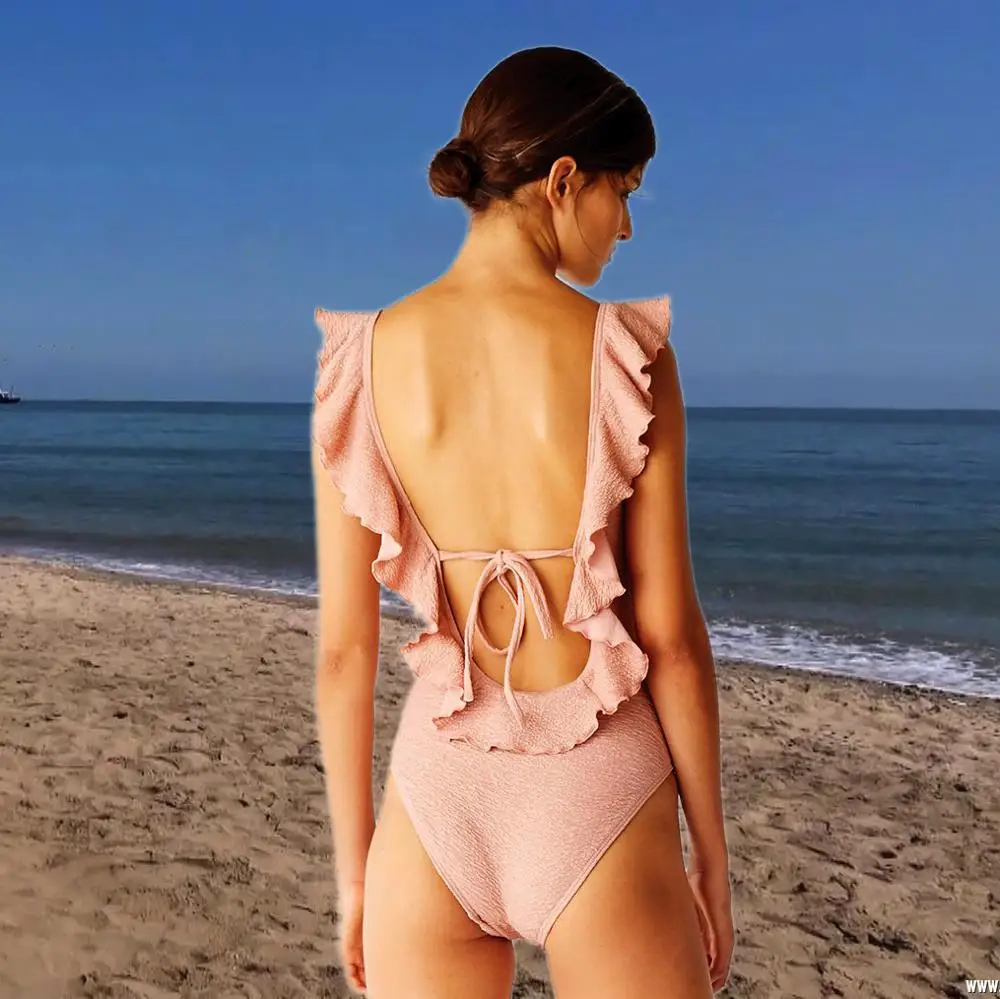 

Imayio one piece swimsuit sexy ruffle flounce bathing suits backless sexy swimwear women beachwear solid wrie free bikini