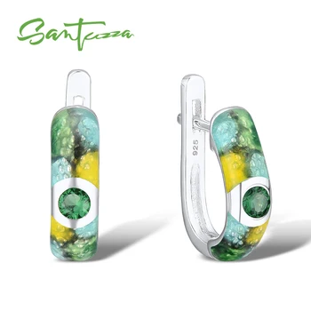 

SANTUZZA Silver Earrings For Women 925 Sterling Silver Green Spinels Dainty Earrings Fashion Jewelry Colorful Enamel Handmade