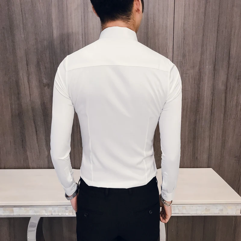 Новая Корейская вышитая Мужская рубашка Kemeja Pria, приталенная Мужская рубашка с длинным рукавом, Мужская Клубная рубашка на выпускной, Camisa Masculina, весна