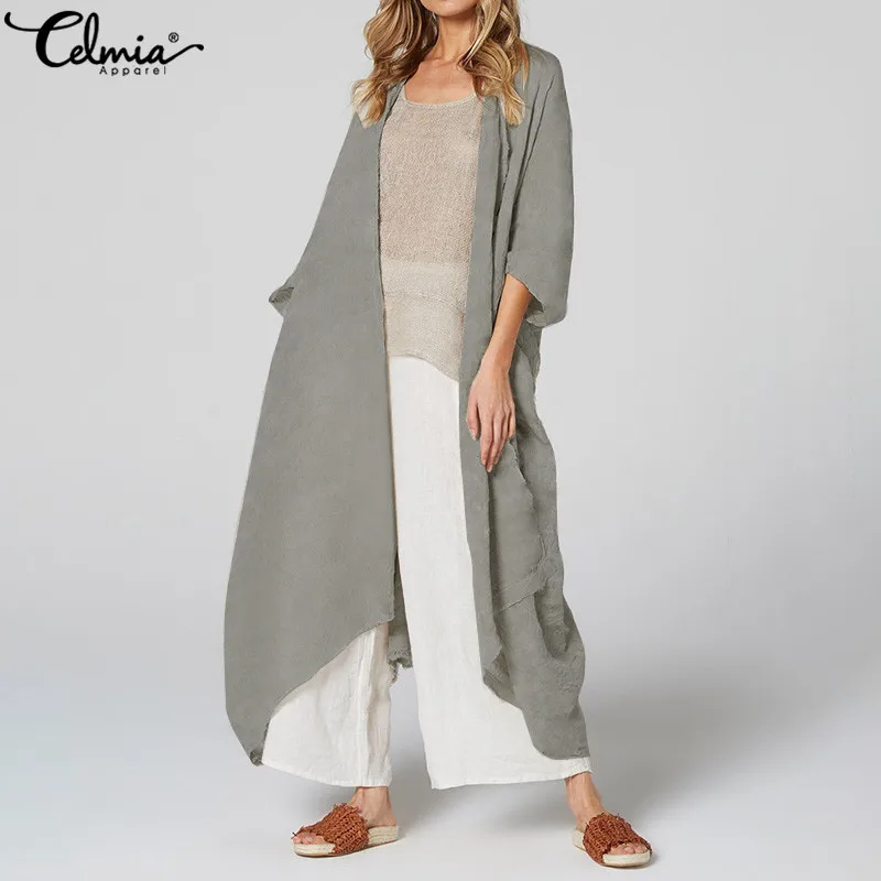 

2019 Celmia Women Long Shirts Vintage Blouses Kimono Cardigan Belted Casual Loose Summer Beach Cover Up Blusas Plus Size Tops