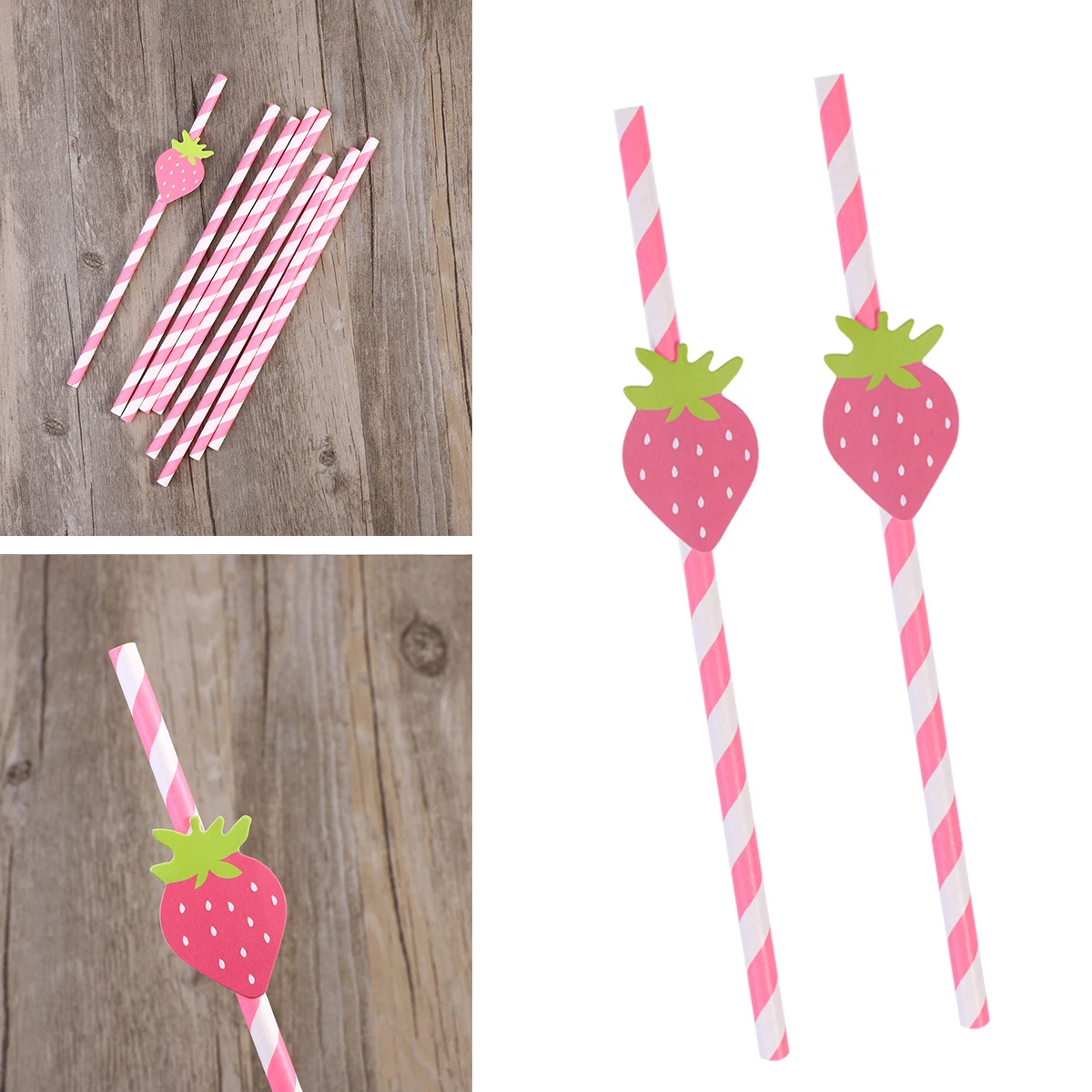 

10Pcs Strawberry Paper Straws Hawaii Theme Party DIY Decorative Drinking Straws Luau Party Table Decor BBQ Drinking Beverages