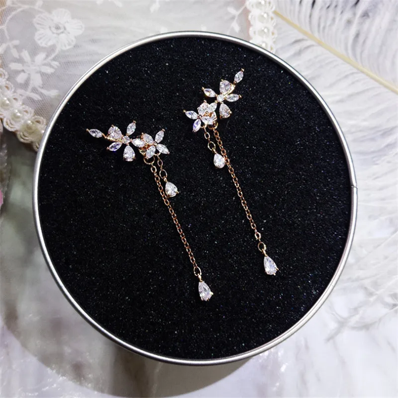 HEYLUOKE, высокое качество, 925 пробы, серебро, романтическое растение, с длинной кисточкой, CZ, серьги-гвоздики для женщин, хорошее серебряное ювелирное изделие