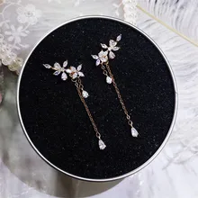 HEYLUOKE, высокое качество, 925 пробы, серебро, романтическое растение, с длинной кисточкой, CZ, серьги-гвоздики для женщин, хорошее серебряное ювелирное изделие