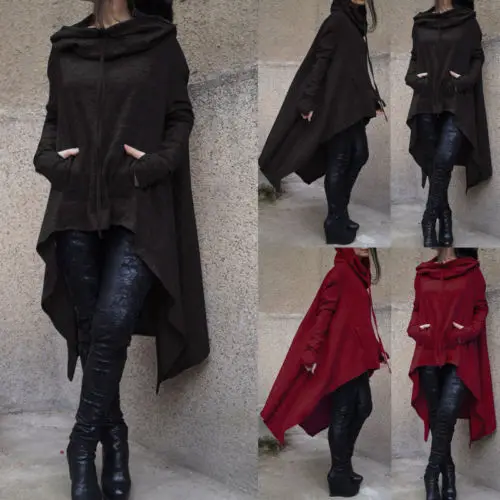 

Womens Long Sleeve Hoodie Sweatshirt Pullover Tops Casual Hooded Solid Long Sleeve Pocket Jumper Irregular