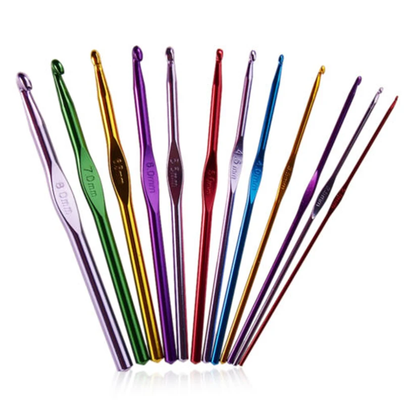 

12pcs/Set AluminumCrochet Hook Soft Grip Handles Knitting Needles Multi Color