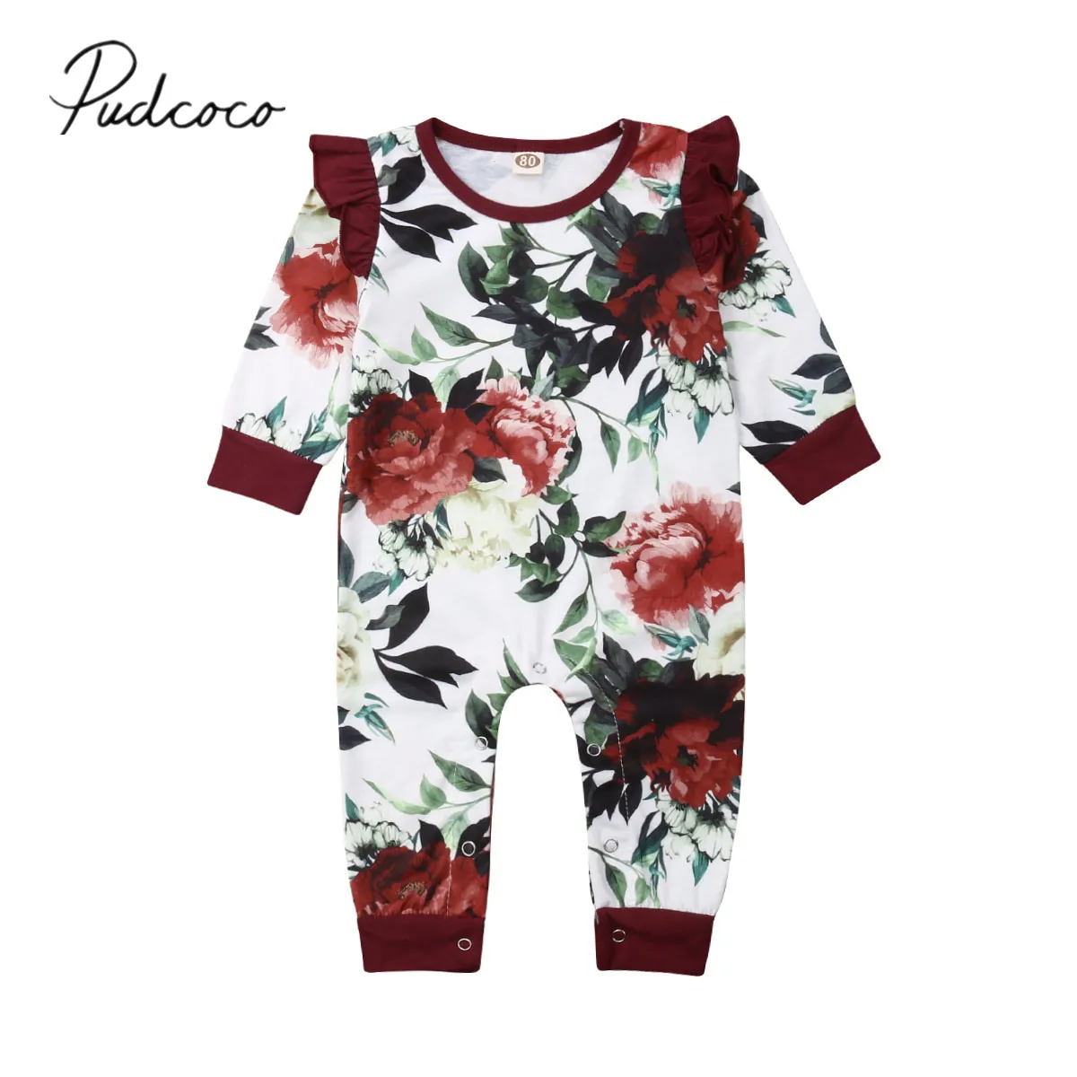 

2019 Brand New 0-24M Newborn Infant Kids Baby Girls Boys Romper Flowers Ruffles Long Sleeve Jumpsuits Spring Autumn Clothes