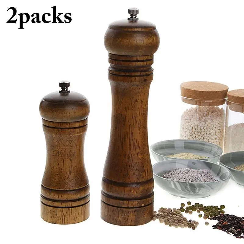 

2PCS Wooden Salt Pepper Grinders Salt And Pepper Spice Grinders Mills Manual Pepper Mill Creative Kitchen Tools 5 inch/8 inch