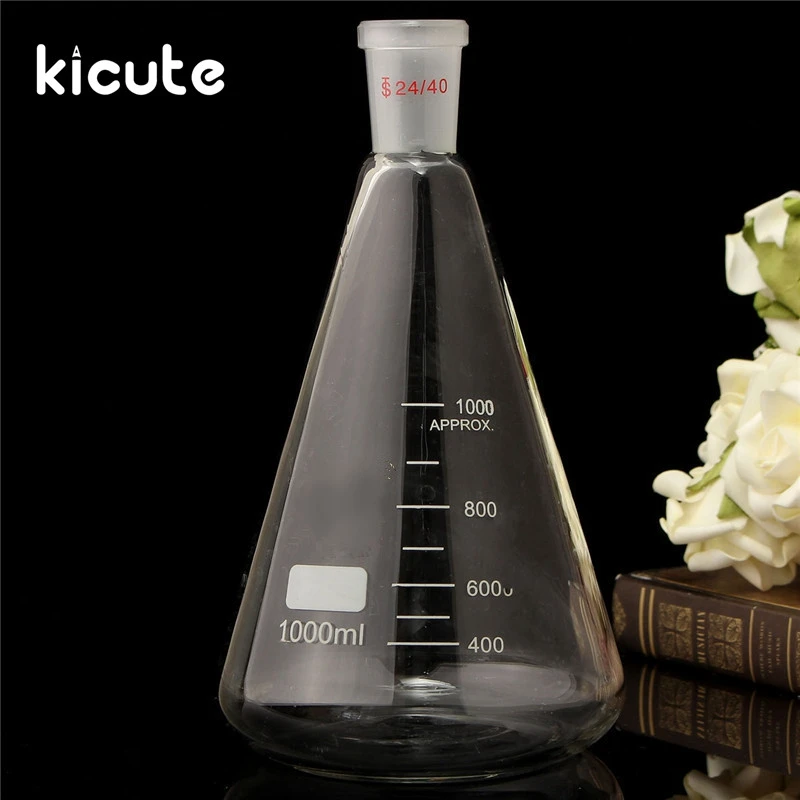 Kicute-matraz de Erlenmeyer, 24/40, 1000ml/1L, botella cónica de vidrio, suministros de cristalería para laboratorio de química ► Foto 1/6