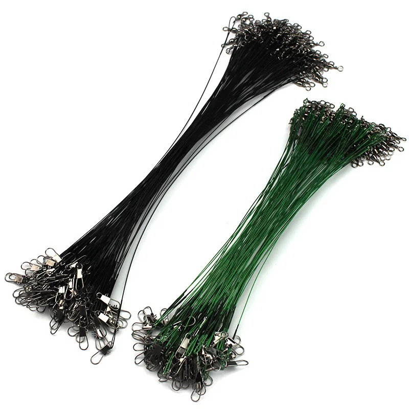 

10pcs/lot Anti Bite Steel Fishing Line Leader Steel Wire With Swivel Olta Fishing Accessory Lead Core Leash Fishing Leader Wire