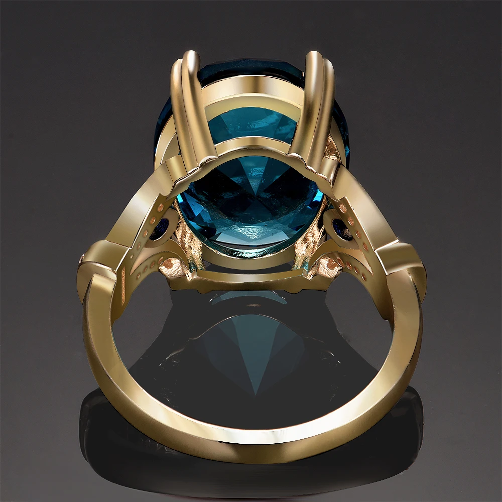 Новое дизайнерское Оригинальное кольцо на палец, кольца золотого цвета с большими аквамариновыми камнями 13x18 мм, модное Ювелирное кольцо 925