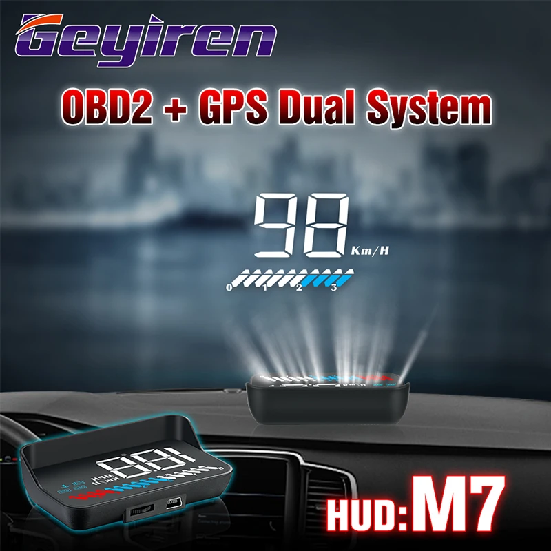 Автомобильный дисплей на лобовое стекло Geyiren с поддержкой Obd2 и Gps M7|Проекционный