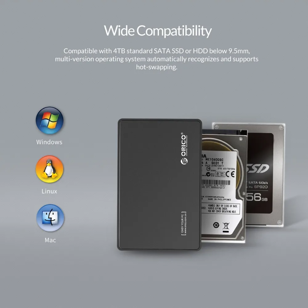 ORICO 2.5 inch Type-C Hard Drive Enclosure USB3.1 Gen2 Type-C SSD Adapter USB3.0 Hard Disk Drive Box for SSD External HDD Case