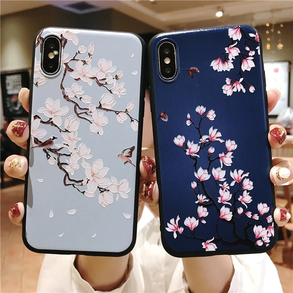 

Orchid Blue Flower Silicone Full Body Case for iPhone 8 7 6 6s 5 5s Case soft Phone Cases Back Cover for 7 6 plus Capa Coque